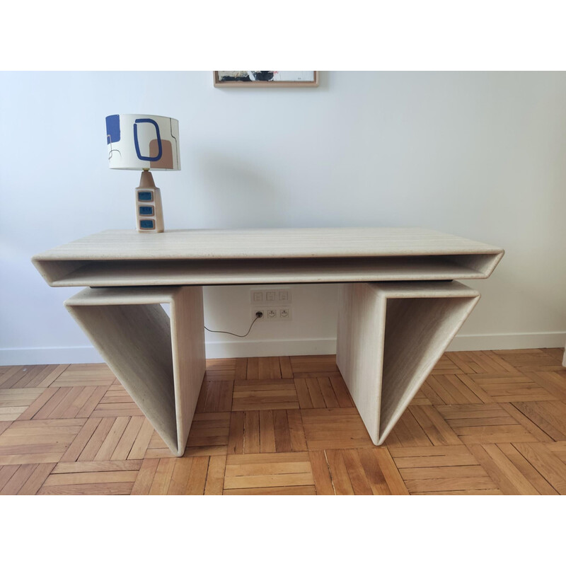 Vintage travertine desk by Claude Berraldacci, 1990