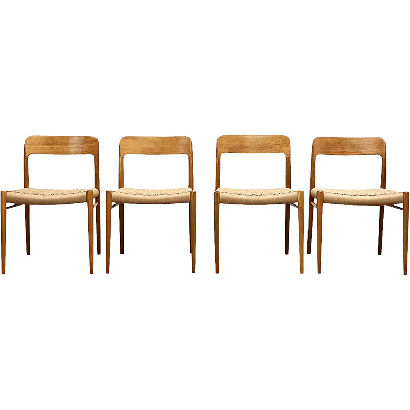 Lot de 4 chaises vintage modèle 75 en chêne par Niels O. Møller pour Jl Møllers Furniture Factory, Danemark 1950