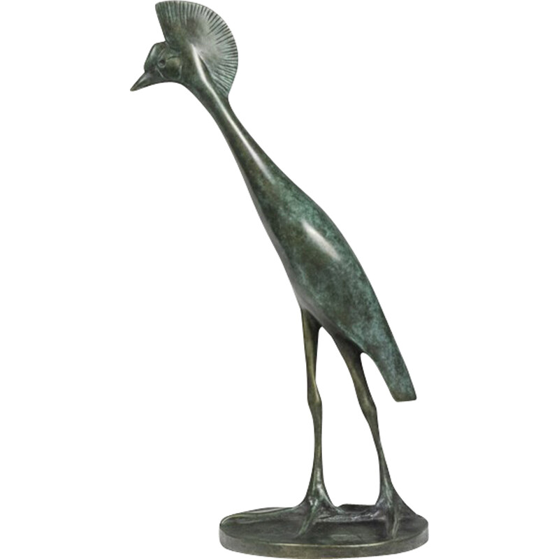 Sculpture vintage « Grue Couronnée en marche » en bronze par François Pompon pour Atelier Valsuani, 2006