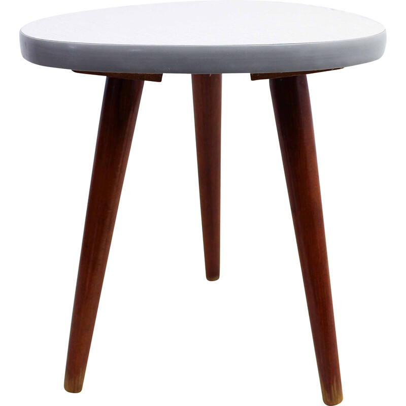Vintage tripod pedestal table in heather gray formica and solid beech wood