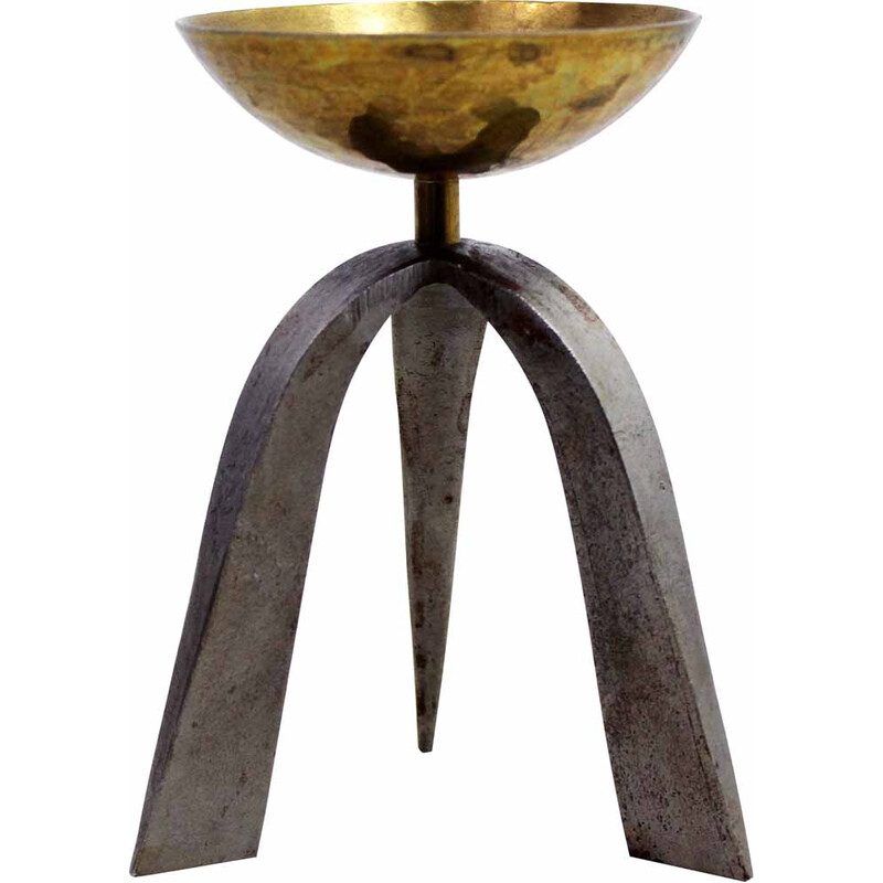 Vintage cast iron and brass candlestick, 1960
