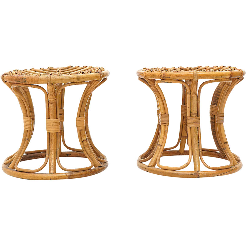 Pair of vintage rattan stools, Italy 1960