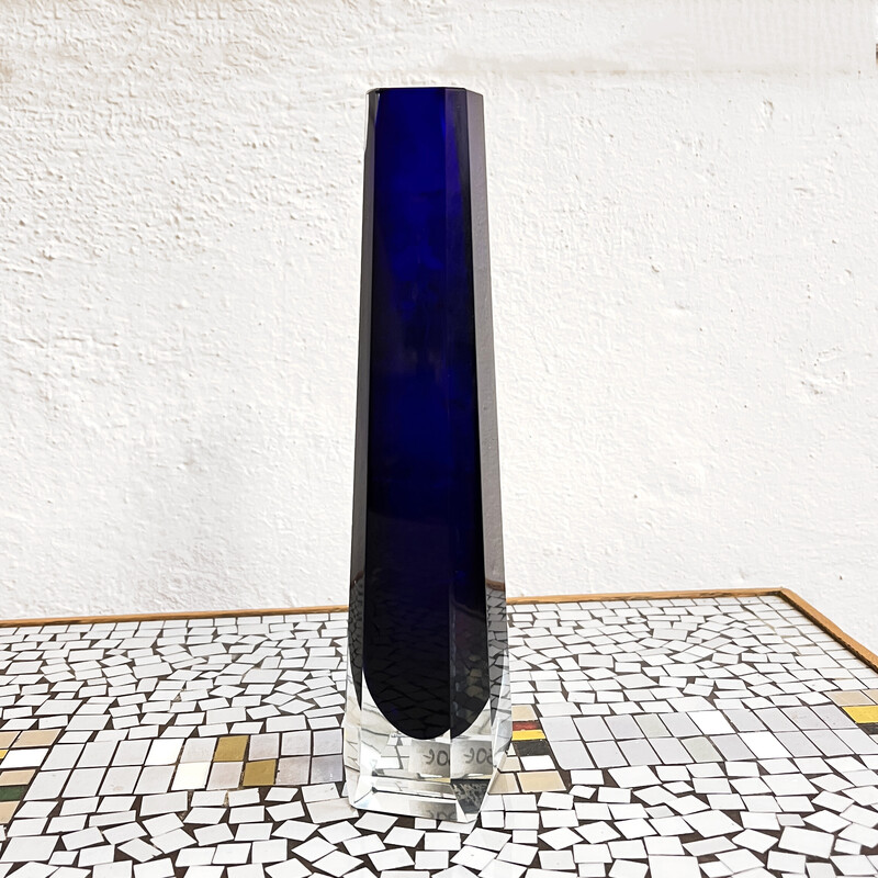 Jarrón vintage de cristal azul cobalto para Veb Kunstglas Wasungen, Alemania 1970