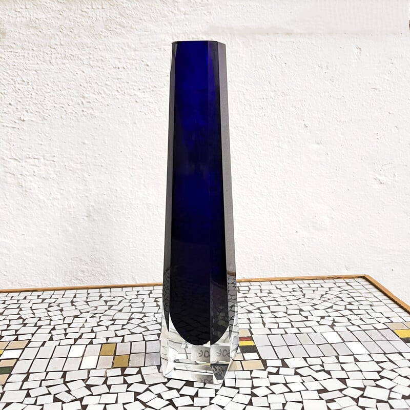 Vintage cobalt blue glass vase for Veb Kunstglas Wasungen, Germany 1970