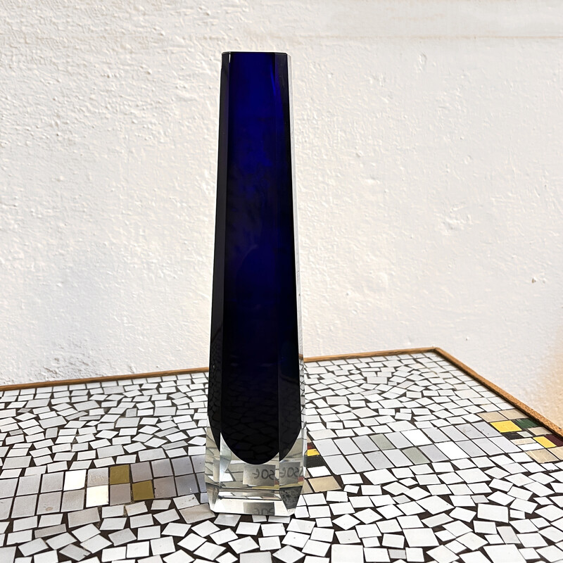 Vase vintage en verre bleu cobalt pour Veb Kunstglas Wasungen, Allemagne 1970