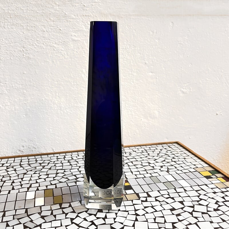 Vintage cobalt blue glass vase for Veb Kunstglas Wasungen, Germany 1970