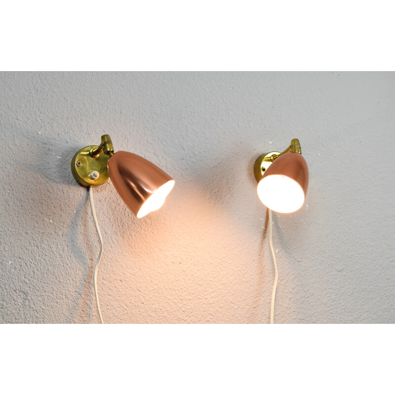 Pair of vintage brass and copper wall lamp, 1960