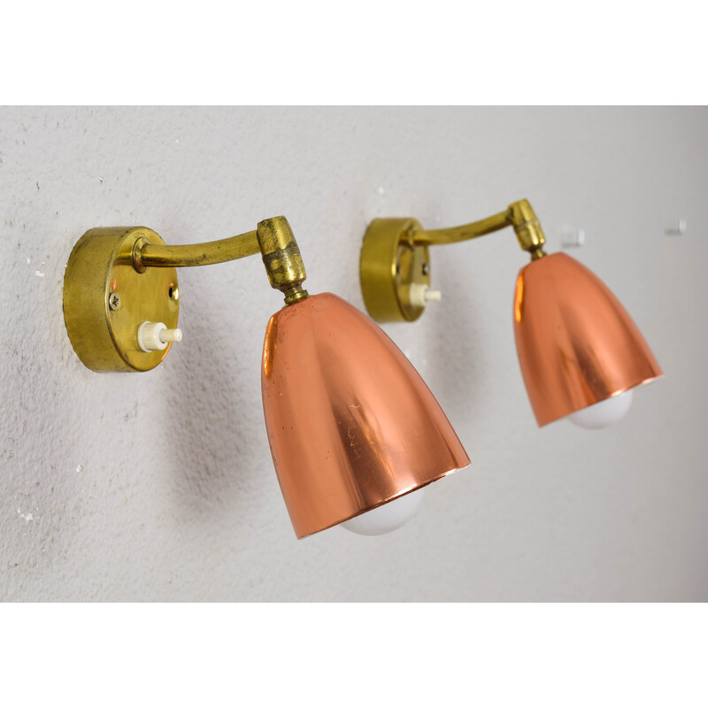 Pair of vintage brass and copper wall lamp, 1960