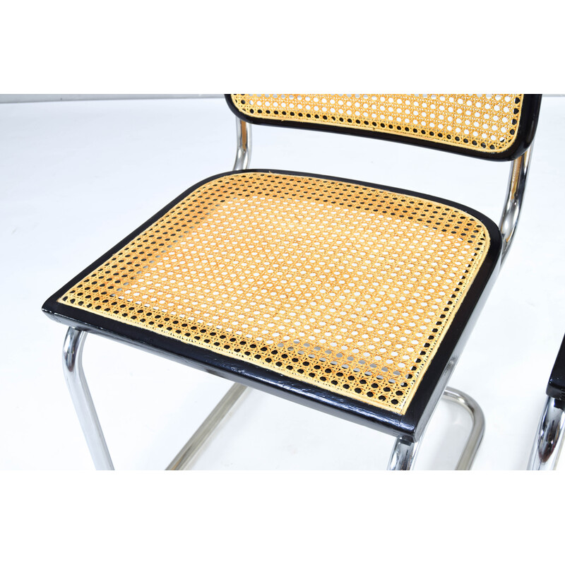 Pair of vintage Cesca chairs in black lacquered beech and natural grille by Marcel Breuer, Italy 1970