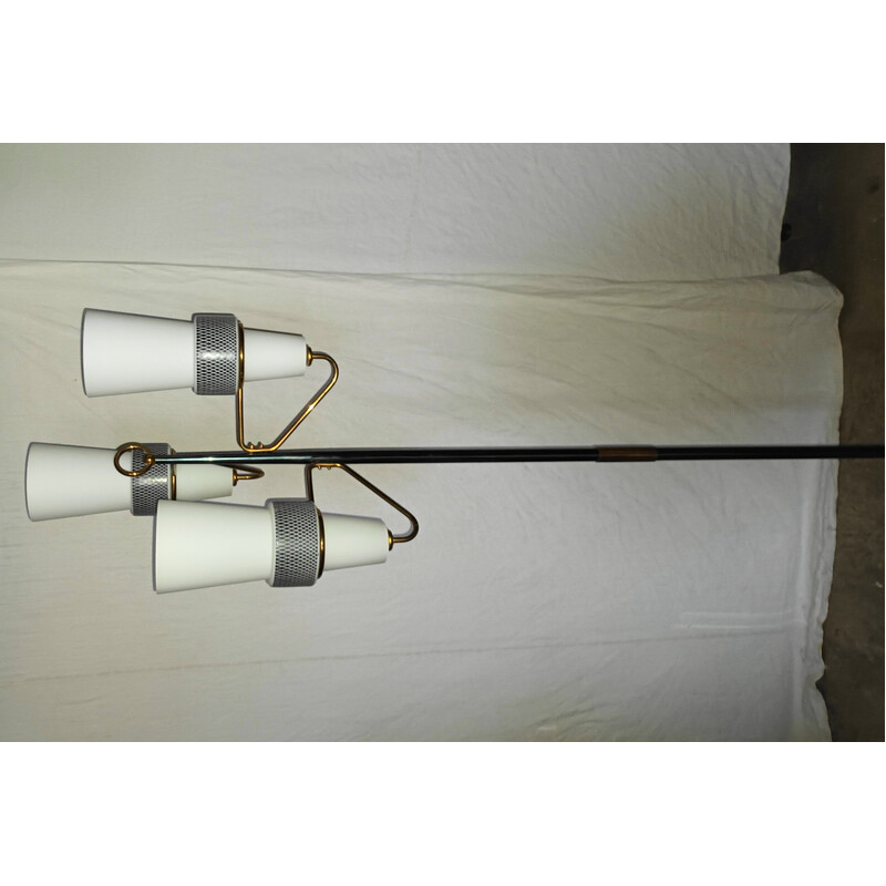 Vintage golden brass floor lamp with 3 lights for La Maison Arlus, 1950