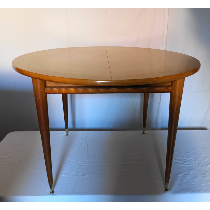 Vintage round table in light oak with 2 extensions, 1950