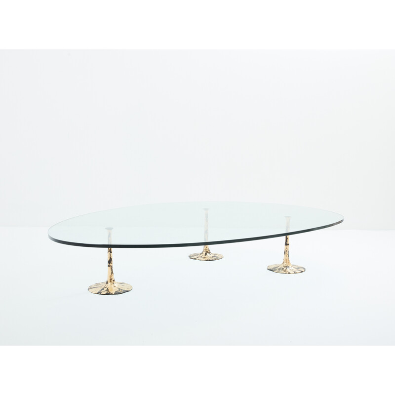 Vintage gilded wrought iron coffee table with gold leaf, 1970