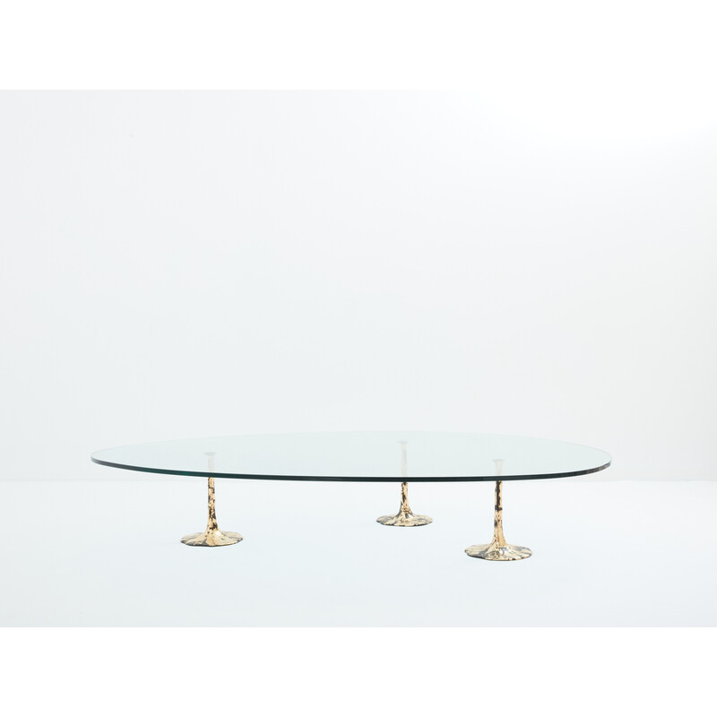 Vintage gilded wrought iron coffee table with gold leaf, 1970