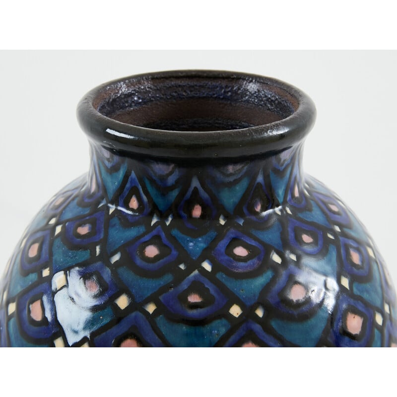 Vase vintage Art Déco en céramique émaillée de Paul Jacquet, France 1930