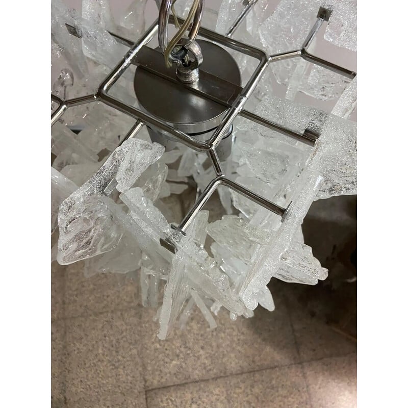 Araña vintage en cascada de cristal de Murano blanco para Mazzega, Italia 1970