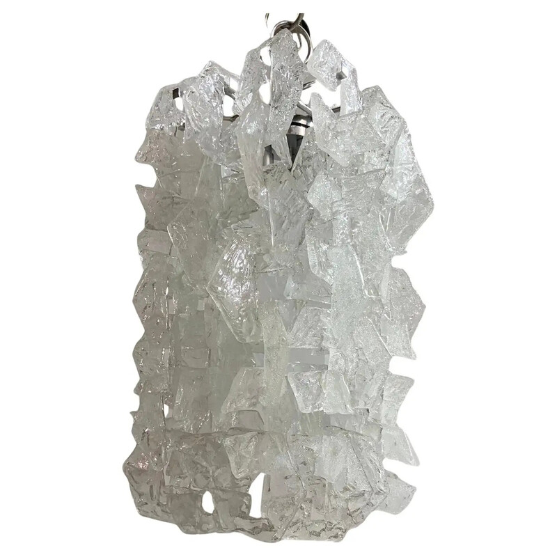 Vintage cascading chandelier in white Murano glass for Mazzega, Italy 1970