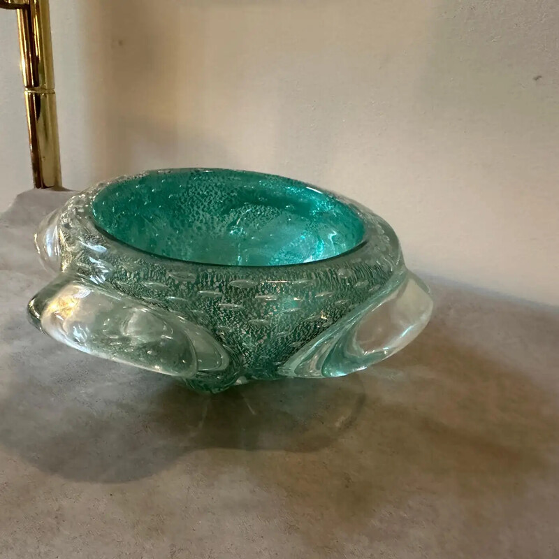 Aschenbecher und Stößel aus grünem und goldenem Murano-Bullicante-Glas, Italien 1960