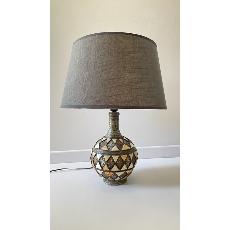 Vintage artisanal lamp in silver metal and copper, 1970