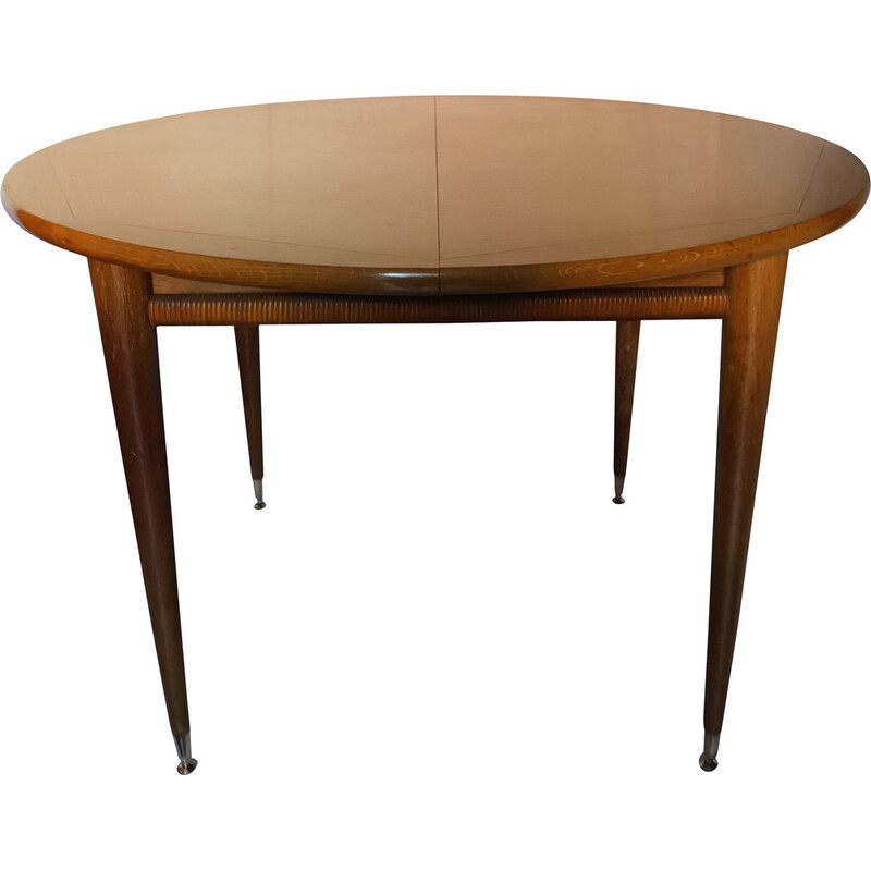 Vintage round table in light oak with 2 extensions, 1950