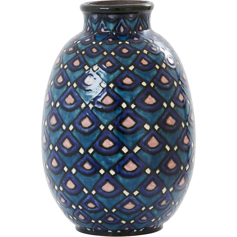 Vase vintage Art Déco en céramique émaillée de Paul Jacquet, France 1930