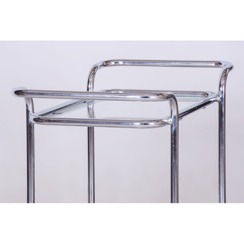 Vintage Bauhaus trolley in chrome steel and glass, Germany 1940