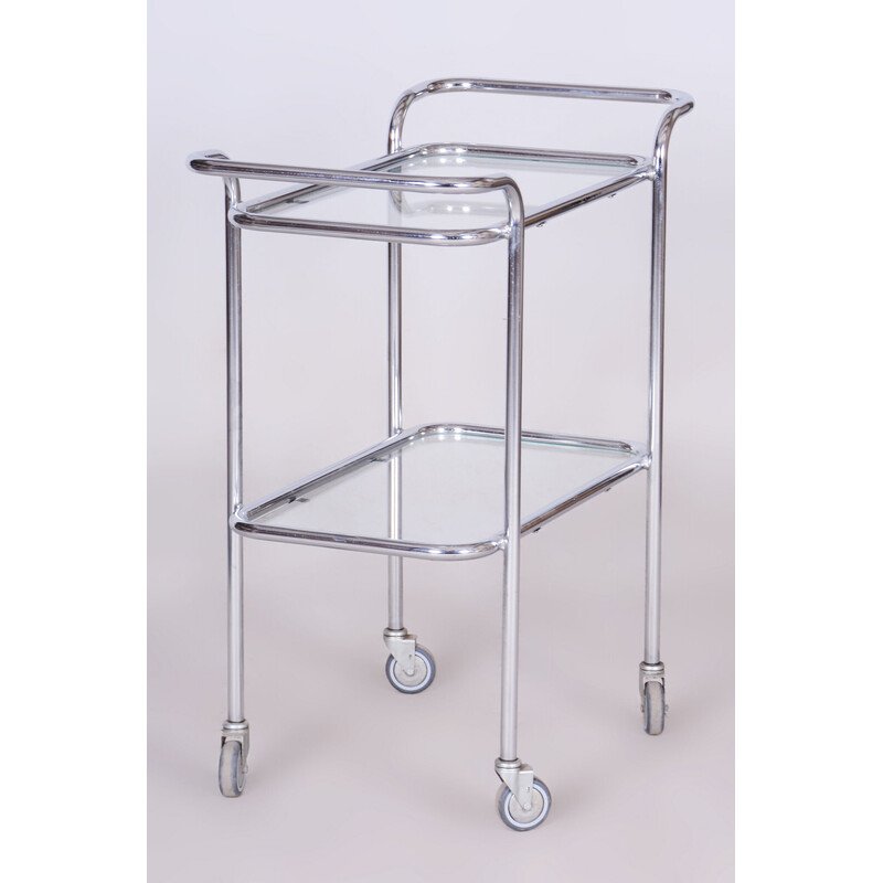 Vintage Bauhaus trolley in chrome steel and glass, Germany 1940