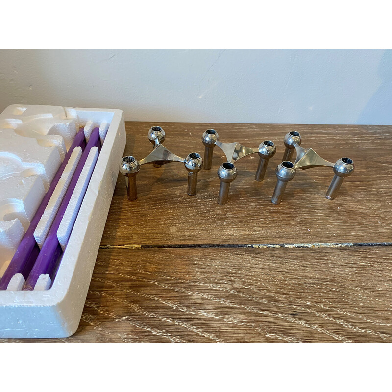 Set aus 3 verstellbaren Vintage S22 Kerzenhaltern aus verchromtem Metall für Nagel, Deutschland 1970