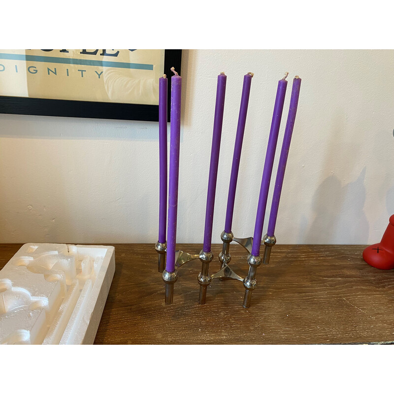 Set of 3 vintage S22 modular candlesticks in chrome metal for Nagel, Germany 1970