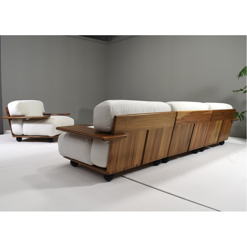 Vintage Pianura living room set in walnut and fabric by Mario Bellini for Cassinan, Italy 1971