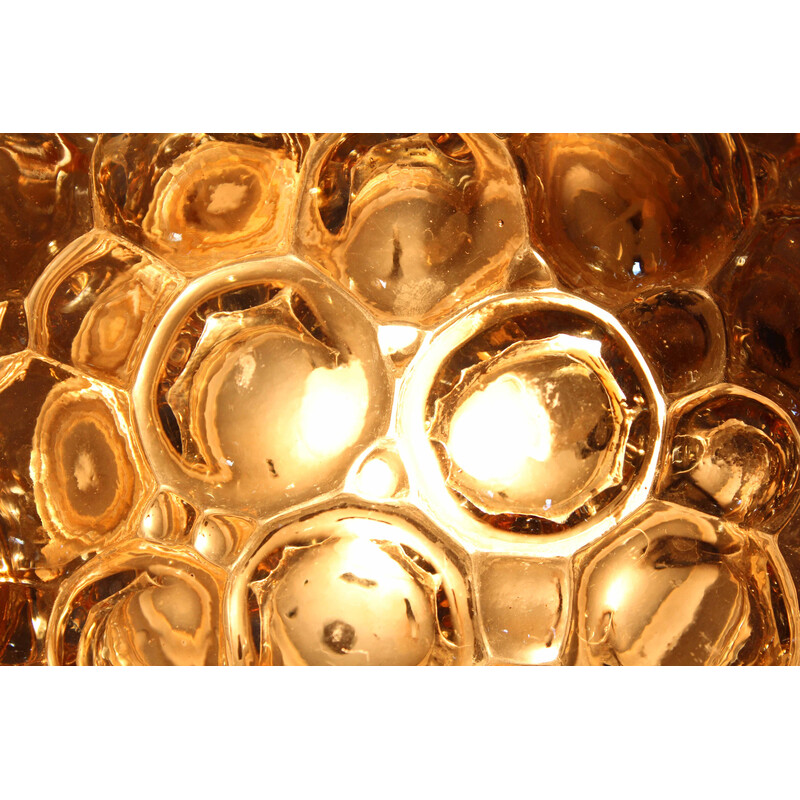 Plafonnier vintage "Bulle" en verre ambré doré pour Glashütte Limburg, Allemagne 1960