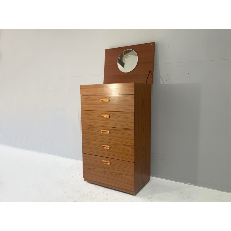 Vintage high formica chest of drawers with mirror for Schreiber Furniture, 1970
