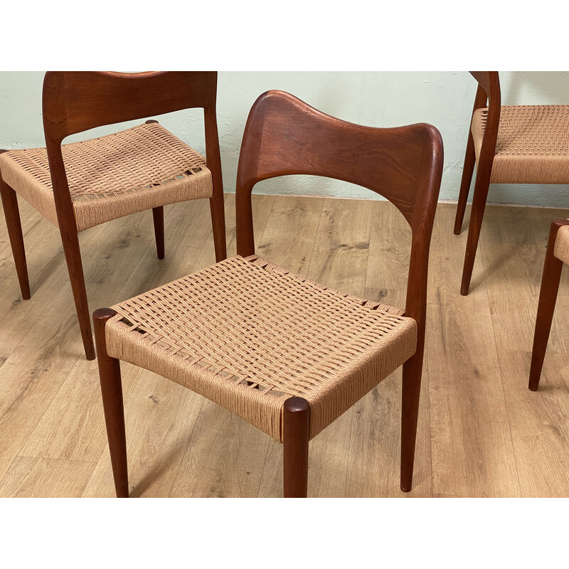 Set of 4 vintage teak and rope chairs by Arne Hovmand Olsen for Mogens Kold, 1960