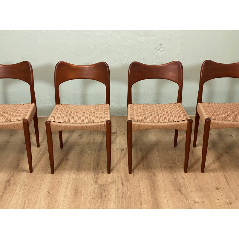 Lot de 4 chaises vintage en teck et corde d’Arne Hovmand Olsen pour Mogens Kold, 1960