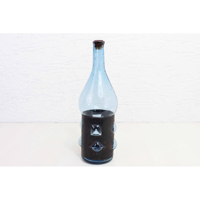 Vintage-Flasche aus mundgeblasenem Glas und Metall von Felipe Derflingher, 1960