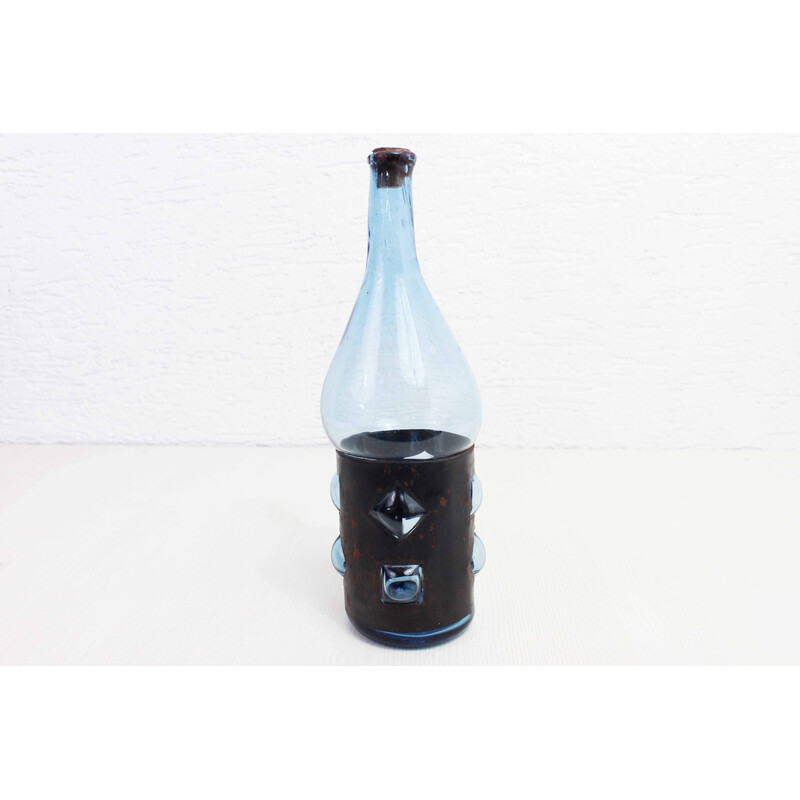 Bottiglia vintage in vetro soffiato e metallo di Felipe Derflingher, 1960