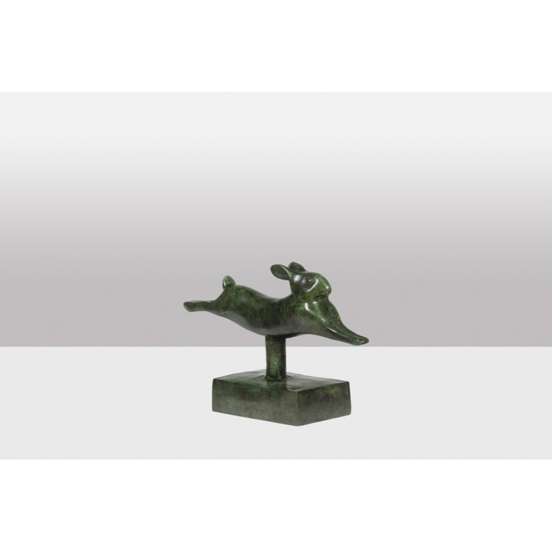 Vintage sculpture "Running Rabbit" in bronze and cast iron by François Pompon for Atelier Valsuani, 2006
