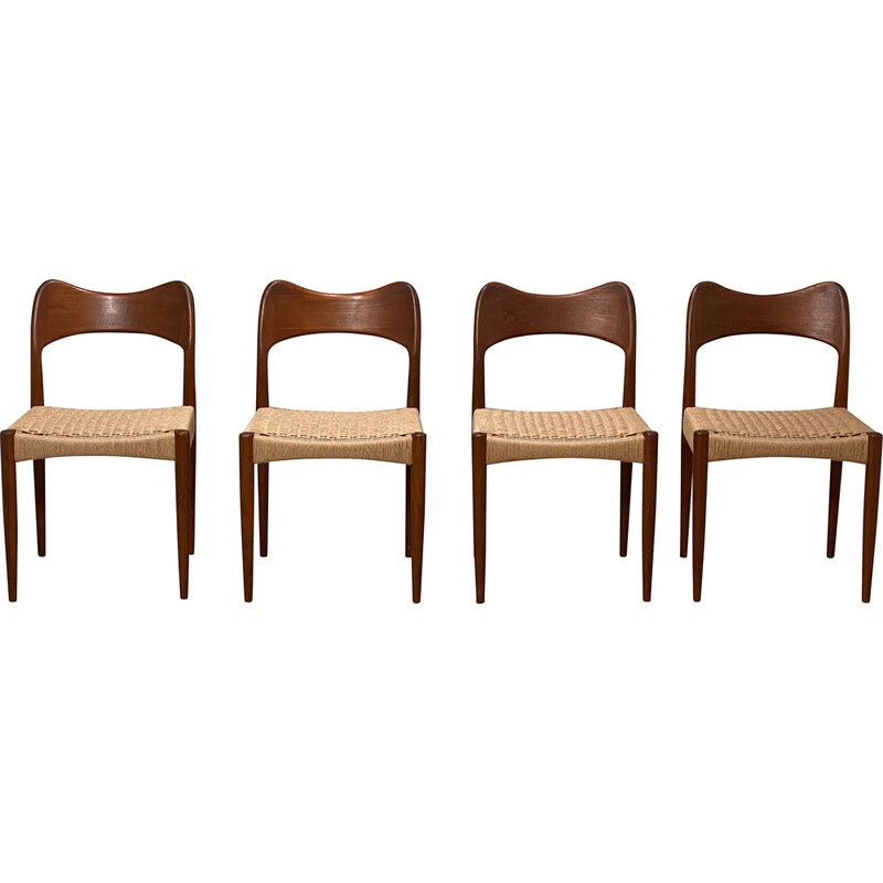 Lot de 4 chaises vintage en teck et corde d’Arne Hovmand Olsen pour Mogens Kold, 1960