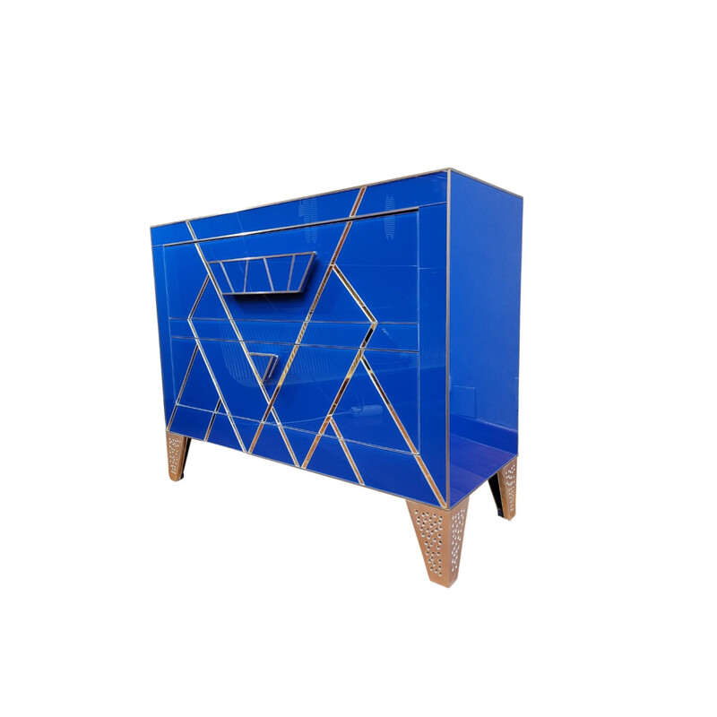 Vintage Art Deco chest of drawers in Italian blue glass plates
