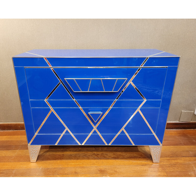 Vintage Art Deco chest of drawers in Italian blue glass plates