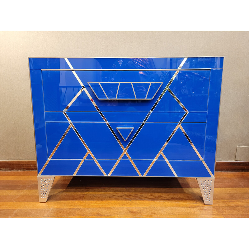 Vintage Art Deco chest of drawers in Italian blue glass plates