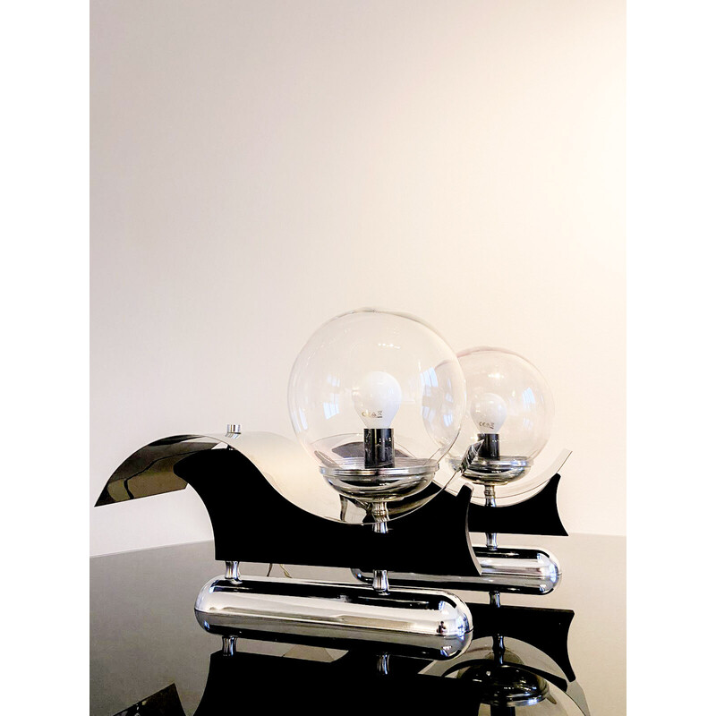 Vintage wall lamp in metal and blown glass, Italy 1970