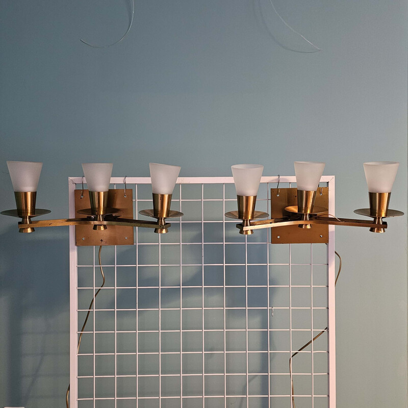 Pair of vintage bronze and brass wall lights for Maison Cheret, 1960