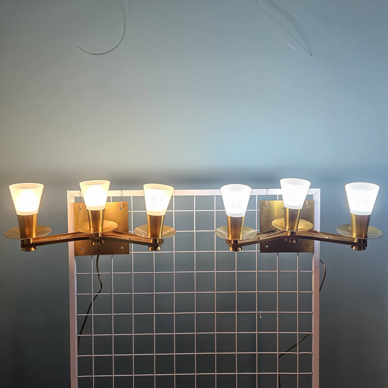 Pair of vintage bronze and brass wall lights for Maison Cheret, 1960