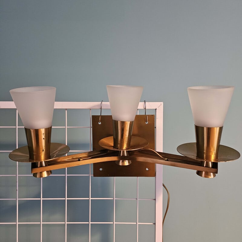 Pair of vintage bronze and brass wall lights for Maison Cheret, 1960