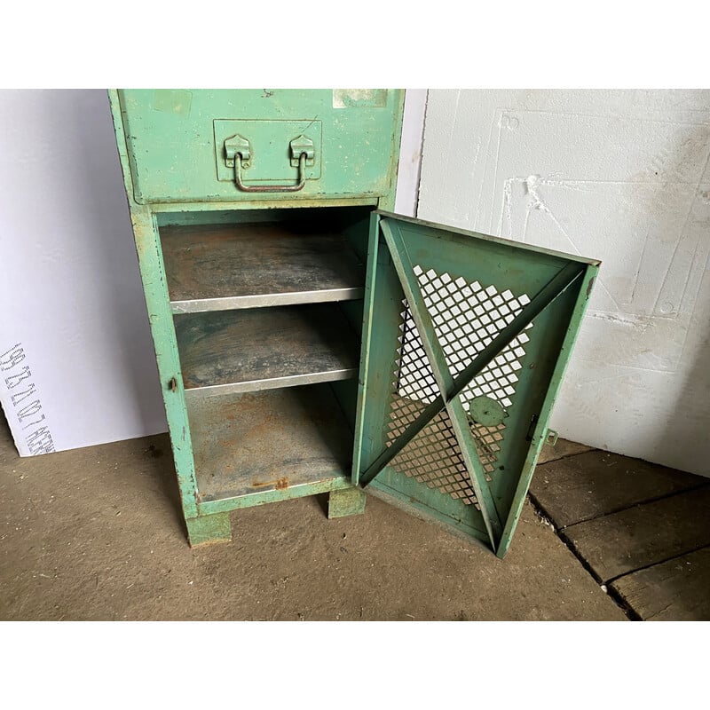 Vintage industrial metal cabinet with 1 door and 1 drawer, 1950