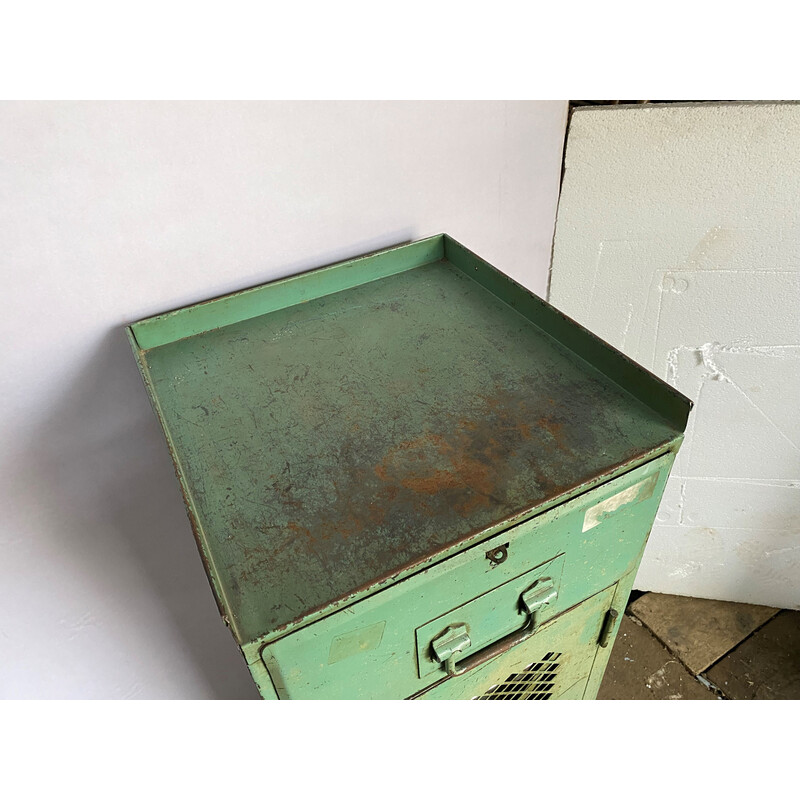 Armoire industriel vintage en métal à 1 porte et 1 tiroir, 1950