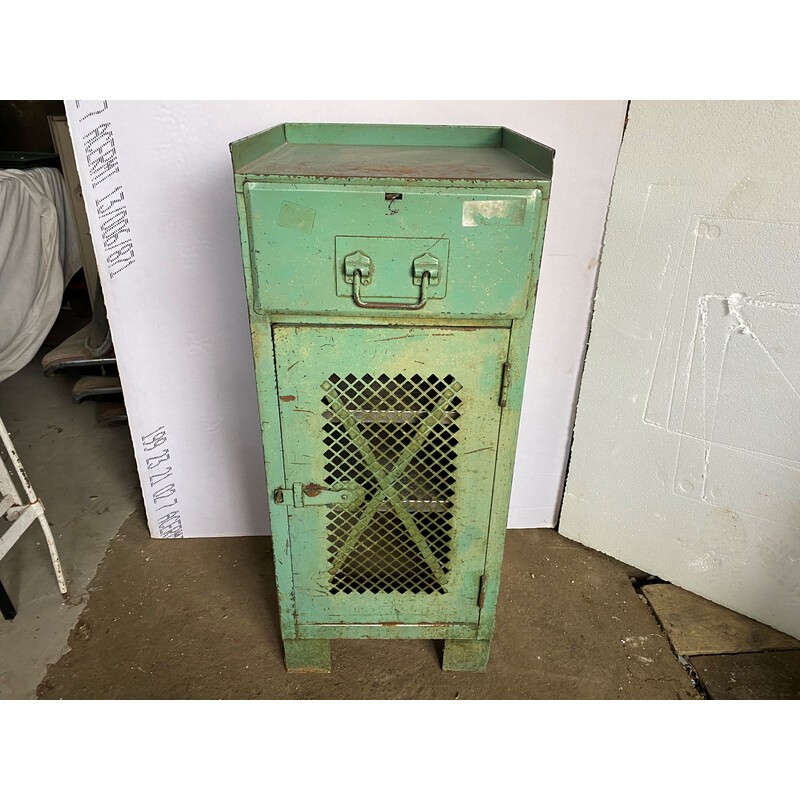 Armoire industriel vintage en métal à 1 porte et 1 tiroir, 1950