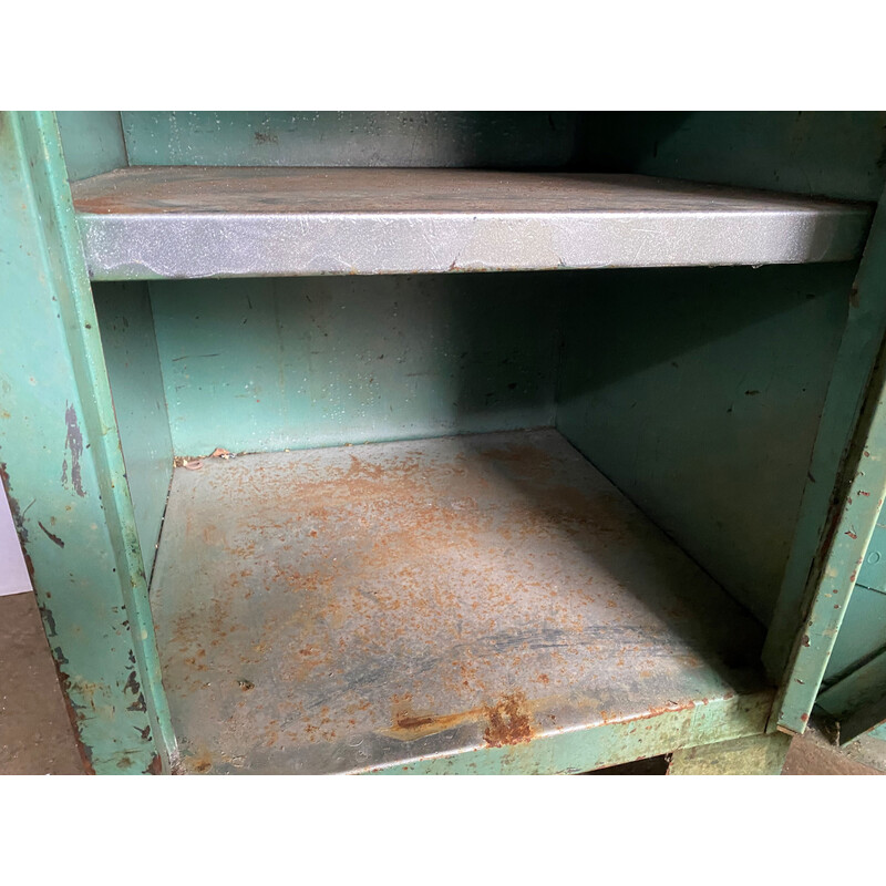 Vintage industrial metal cabinet with 1 door and 1 drawer, 1950