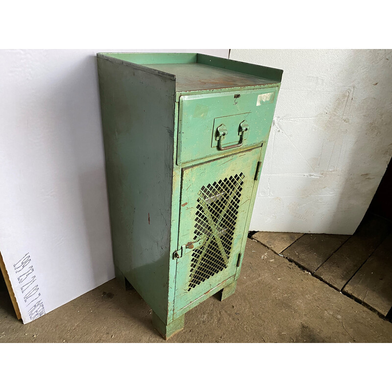 Vintage industrial metal cabinet with 1 door and 1 drawer, 1950