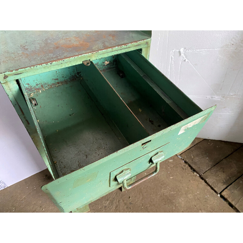 Vintage industrial metal cabinet with 1 door and 1 drawer, 1950